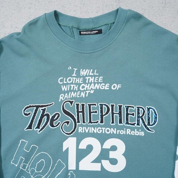 RIVINGTON ROI REBIS Lettering T Shirt Blue Long Sleeve - Picture 2 of 6